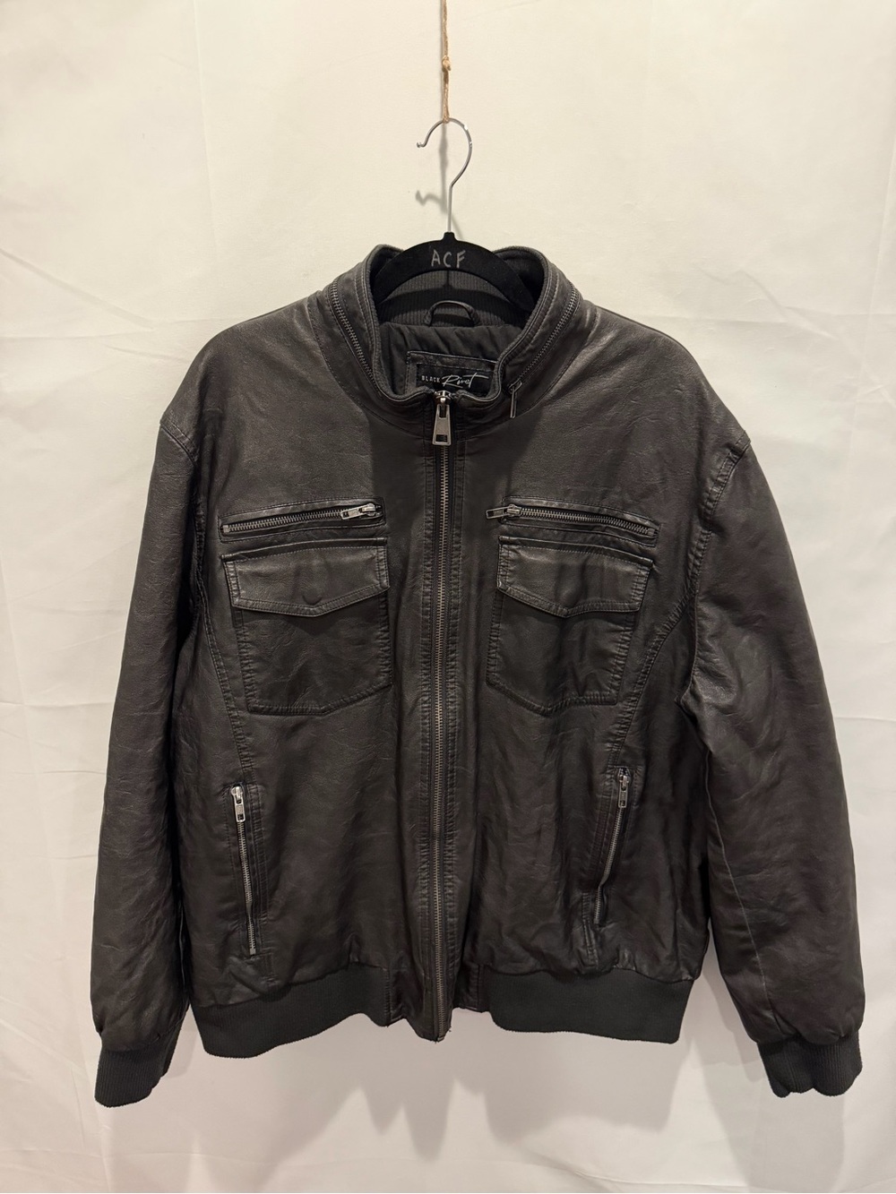 Black Rivet Men's Black faux Leather Bomber Jacket size XXL.Moto,bikercore